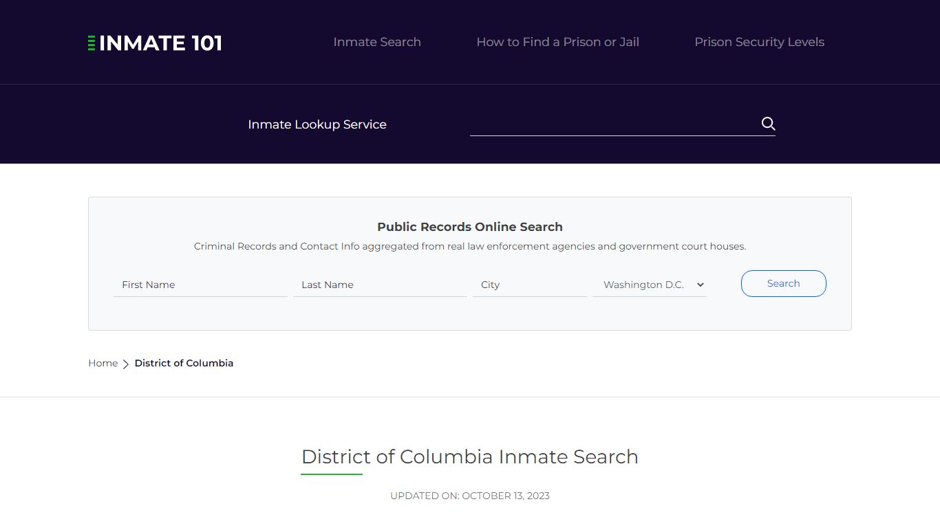 District of Columbia Inmate Search – District of Columbia Department of ...